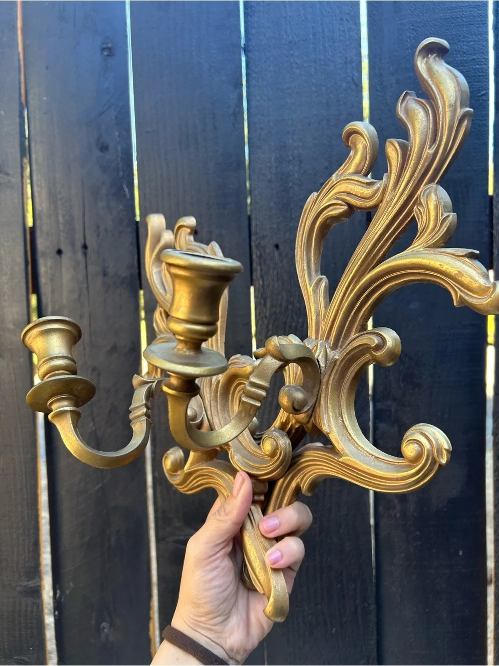 Vintage Hollywood regency Ornate Gold Wall Sconce Pair Decorative Home Art